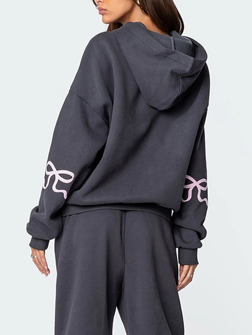 Edikted Bonney Bow Detail Hoodie Sweatshirt in Dark Gray - Picture 6 of 8